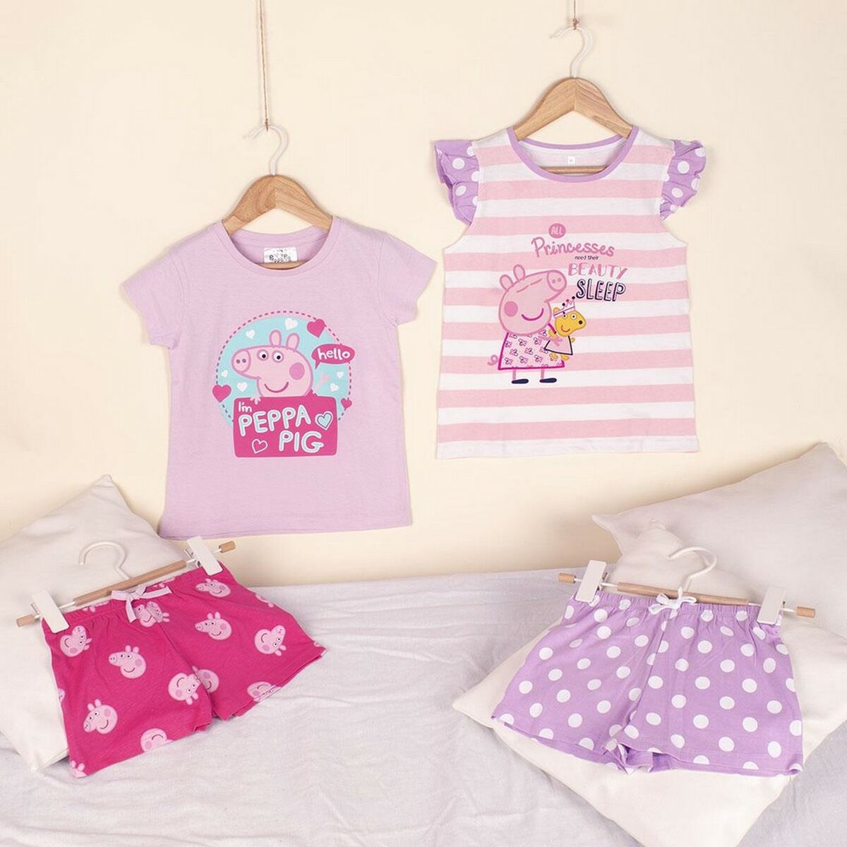 Pijama de Verão Peppa Pig Cor de Rosa Roxo